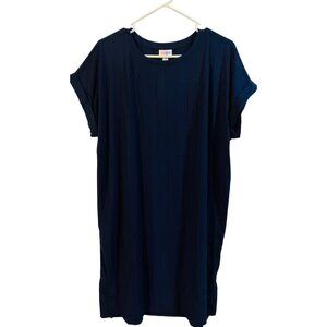 Lularoe Navy Blue Chelsea Dress XL Ribbed Pattern Comfort Stretch Cap Sleeve